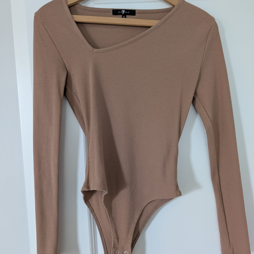 7 For All Mankind Taupe Long Sleeve Bodysuit